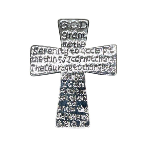 Serenity Prayer, Sterling Silver Cross Brooch Pin - Picture 3 of 4